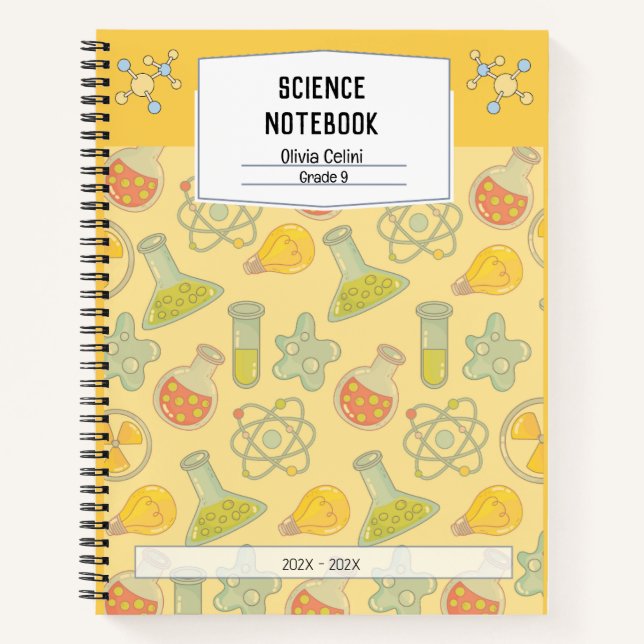 Personalisiertes, gelbes Science-Notebook Notizbuch (Vorderseite)