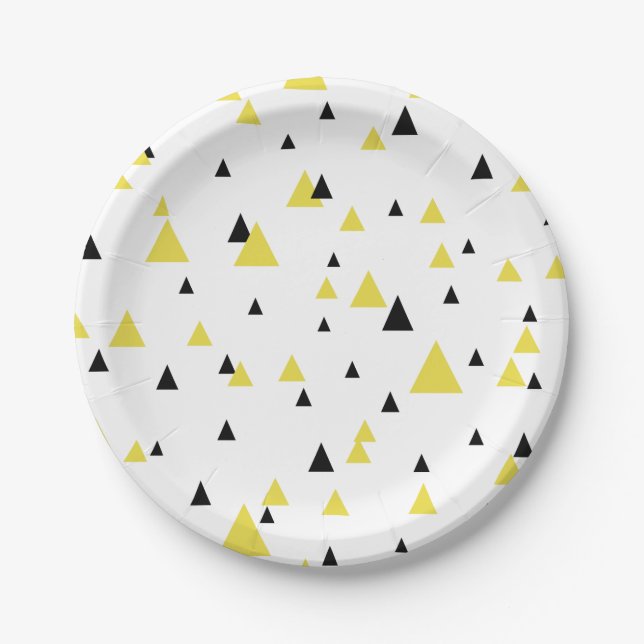 Personalisiertes gelbes und schwarzes geometrische pappteller (Vorderseite)