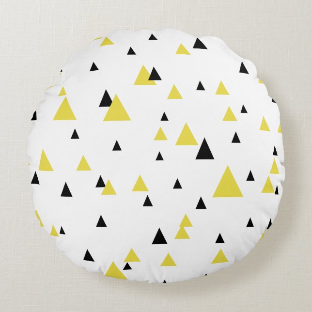 Personalisiertes gelbes und schwarzes geometrische rundes kissen (Vorderseite)