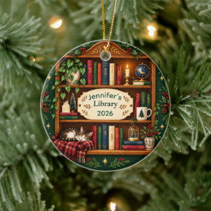 Personalisiertes gemütliches Bücherregal-Weihnacht Keramik Ornament