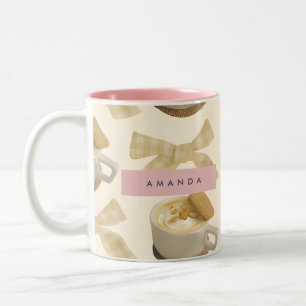 Personalisiertes, gemütliches Latte & Gingham Bow  Zweifarbige Tasse