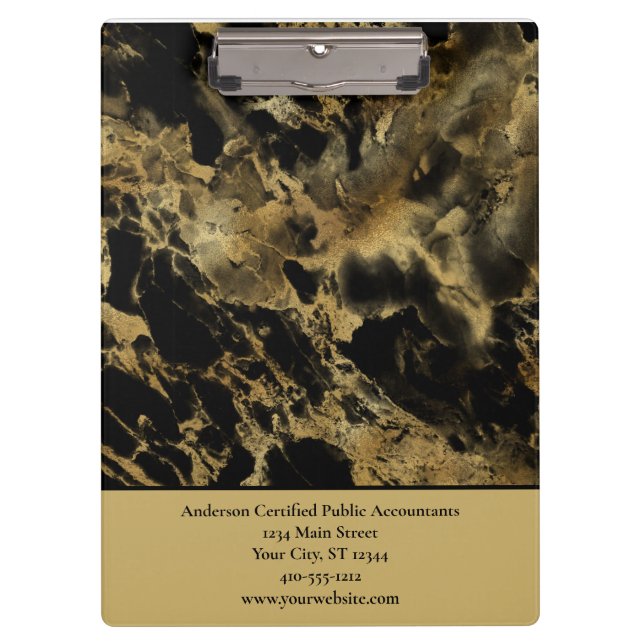 Personalisiertes Geschäft mit Black-Gold-Marmor Klemmbrett (Vorderseite)