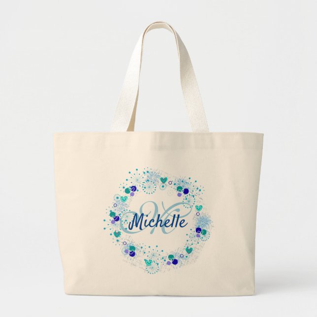 Personalisiertes Geschenk-blaues Namensmonogramm Jumbo Stoffbeutel (Vorne)