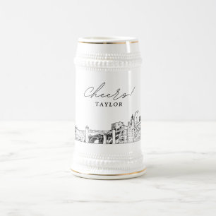 Personalisiertes Geschenk Fort Worth Skyline Sketc Bierglas