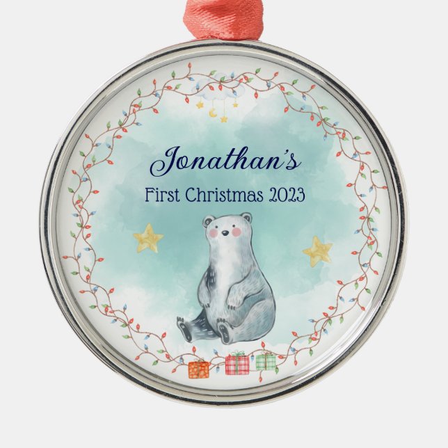 Personalisiertes Geschenk für das erste Weihnachts Ornament Aus Metall (Vorne)