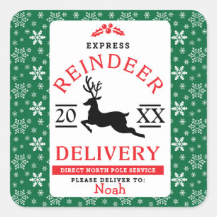 Personalisiertes Geschenk für die Express-Rentier- Quadratischer Aufkleber