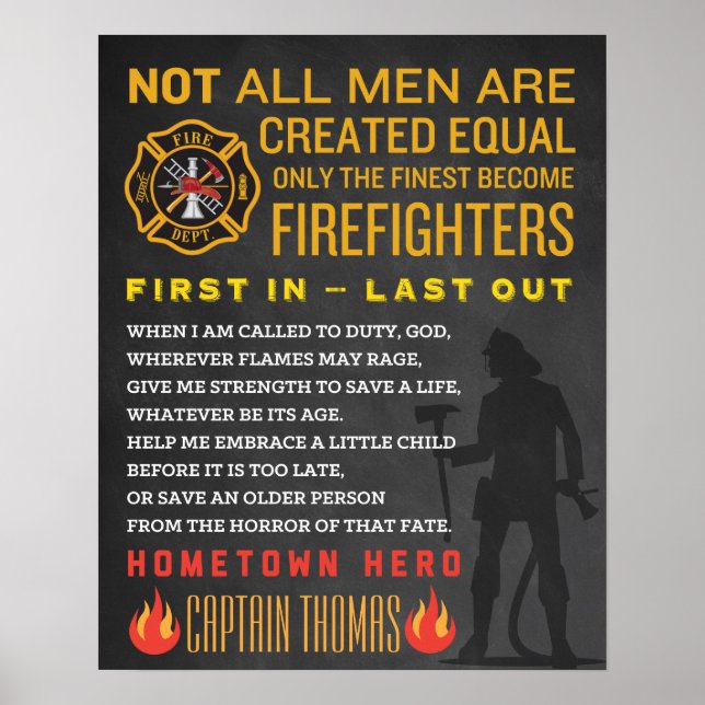 Personalisiertes Geschenk für Feuerwehrleute. Feue Poster (Vorne)