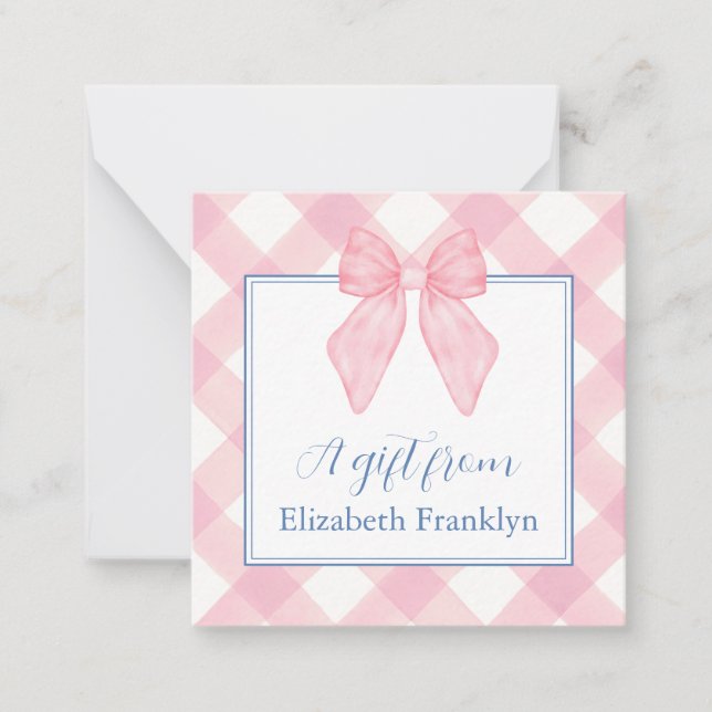 Personalisiertes Geschenk für Rosa Gingham Girls Mitteilungskarte (Vorderseite)