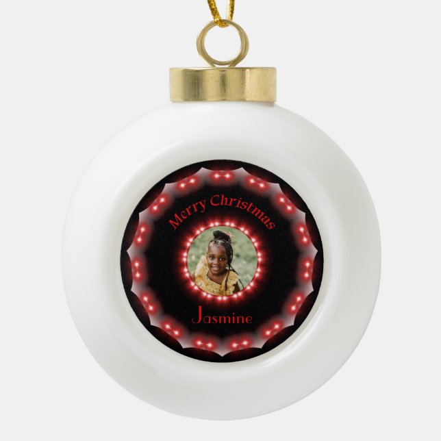Personalisiertes Geschenk, Name und Foto glänzen D Keramik Kugel-Ornament (Vorderseite)