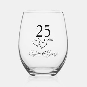 Personalisiertes Geschenk zum 25. Jubiläum Elegant Weinglas Ohne Stiel