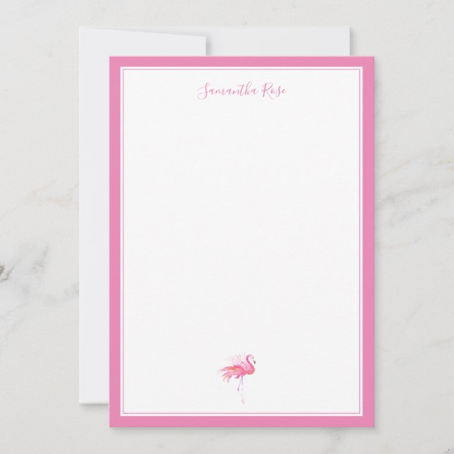 Personalisiertes Geschirr von Watercolor Flamingo Mitteilungskarte (Vorderseite)