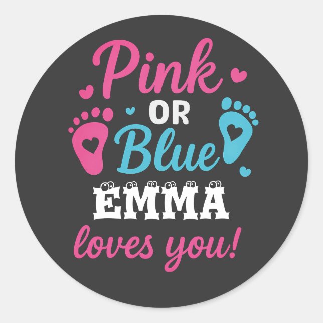Personalisiertes Geschlecht zeigt rosa oder blaues Runder Aufkleber (Vorderseite)