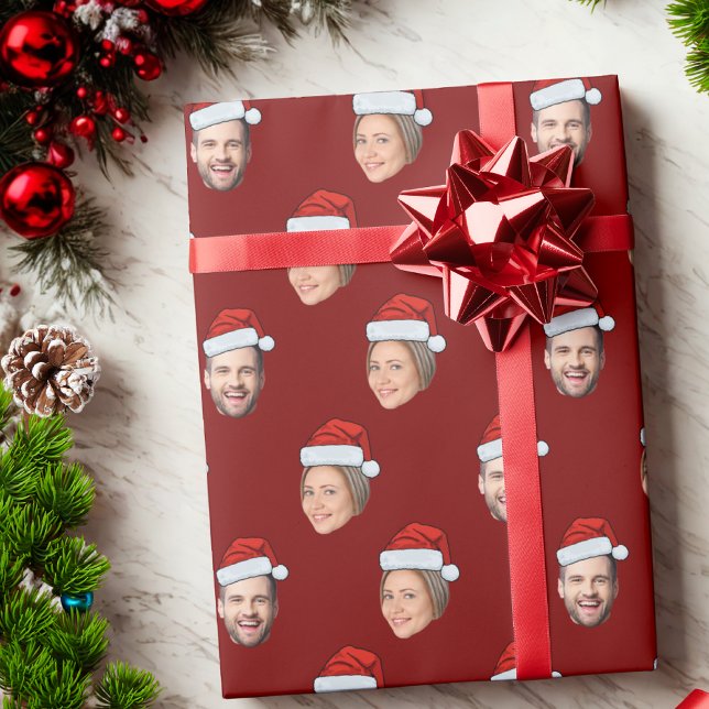 Personalisiertes Gesicht 2 Foto Weihnachtsmannmütz Geschenkpapier (Von Creator hochgeladen)