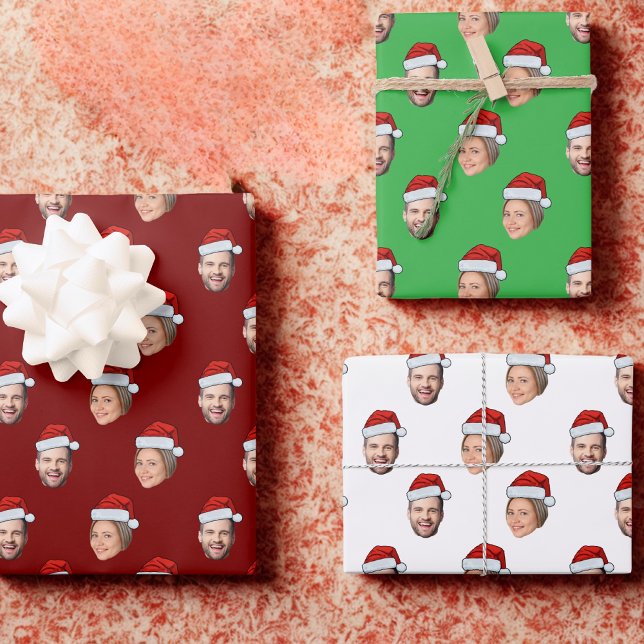 Personalisiertes Gesicht 2 Foto Weihnachtsmannmütz Geschenkpapier Set (Von Creator hochgeladen)