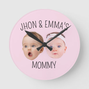 Personalisiertes Gesicht Foto Kinder, Muttertagsge Runde Wanduhr