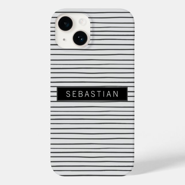 Personalisiertes gestreiftes grauweißes Muster Case-Mate iPhone 14 Hülle (Rückseite)