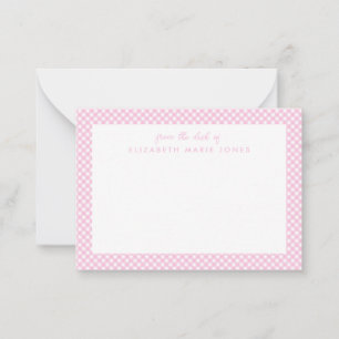 Personalisiertes Gingham-Kinder-Rosa-Kariertuch Mitteilungskarte