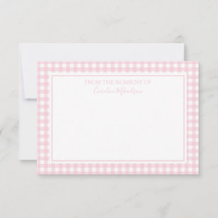 Personalisiertes Gingham-Muster in Rosa und Weiß Dankeskarte