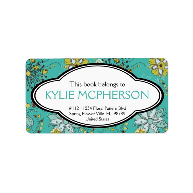 Personalisiertes Girl Spring Blumenmuster Buchzeic Adressaufkleber (Vorne)