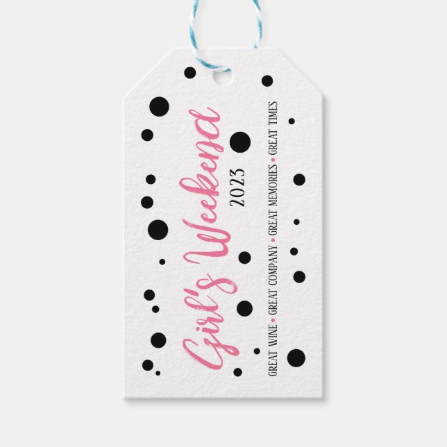 Personalisiertes Girl's Weekend Pink Dotted Geschenkanhänger (Vorderseite)
