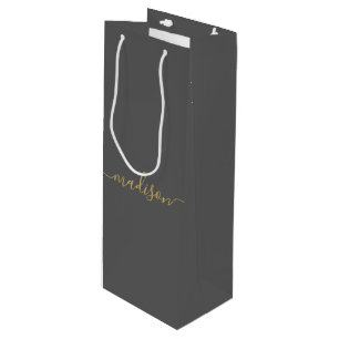 Personalisiertes Girly Chic Gold Script grau Geschenktüte Für Weinflaschen