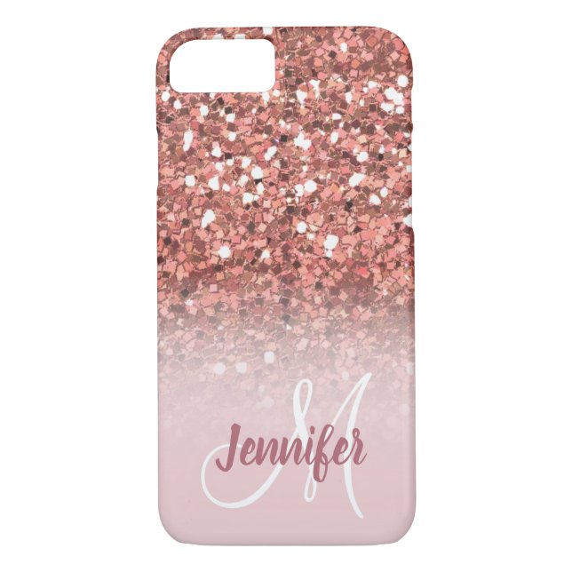 Personalisiertes Girly Rosen-GoldGlitzer-Monogramm Case-Mate iPhone Hülle (Rückseite)