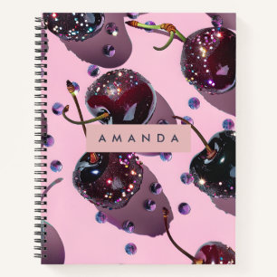Personalisiertes Glam Glitzer Kirsch Design Notizbuch