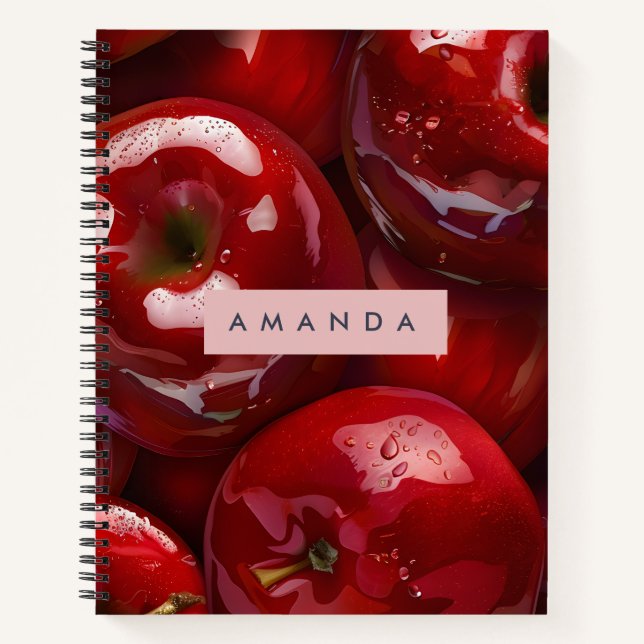 Personalisiertes Glänzendes Rot-Apfel-Design Notizbuch (Vorderseite)