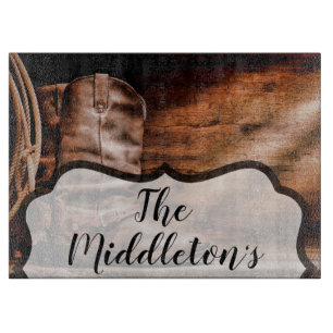 Personalisiertes Glass Cutting Cowboy Stiefel Barn Schneidebrett