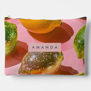Personalisiertes Glitter-Zitronen-Zitrus-Design Zubehörtasche