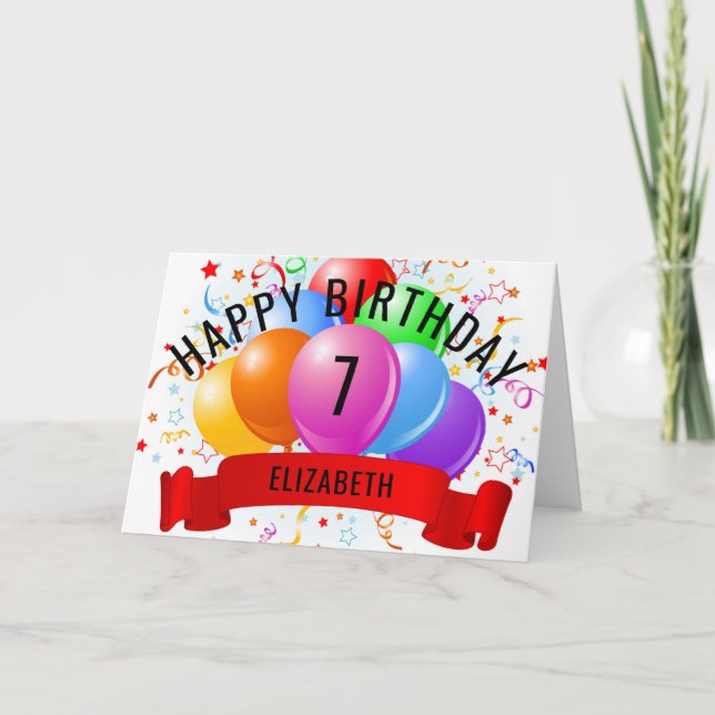 Personalisiertes Glück 7. Geburtstag Karte (Vorderseite)