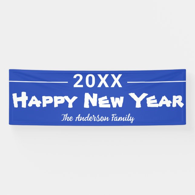 Personalisiertes Glück Neujahr Modernes Blaues Fes Banner (Horizontal)