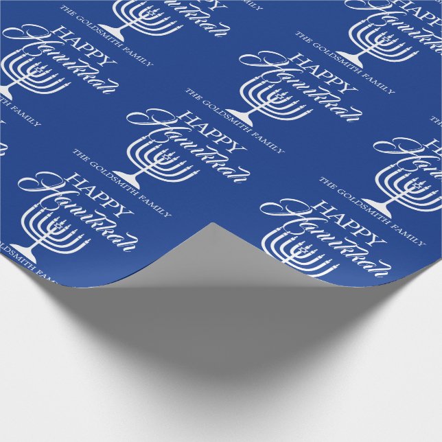 Personalisiertes GLÜCKLICHES CHANUKKA-Blau Menorah Geschenkpapier (Ecke)
