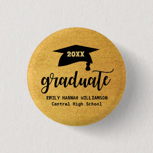 Personalisiertes Gold Abschluss Mortboard Button