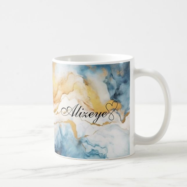Personalisiertes Gold Blue Watercolor-Geschenk für Kaffeetasse (Rechts)