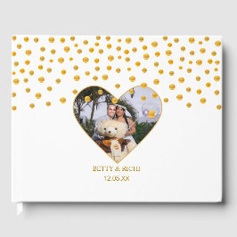 Personalisiertes Gold Confetti auf Weiß Gästebuch