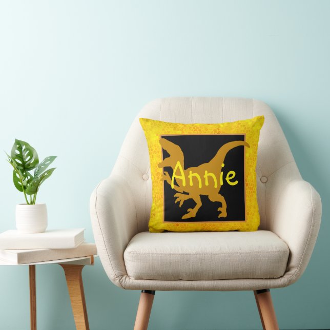 Personalisiertes Gold Dinosaurier versteckt Kissen (Stuhl )