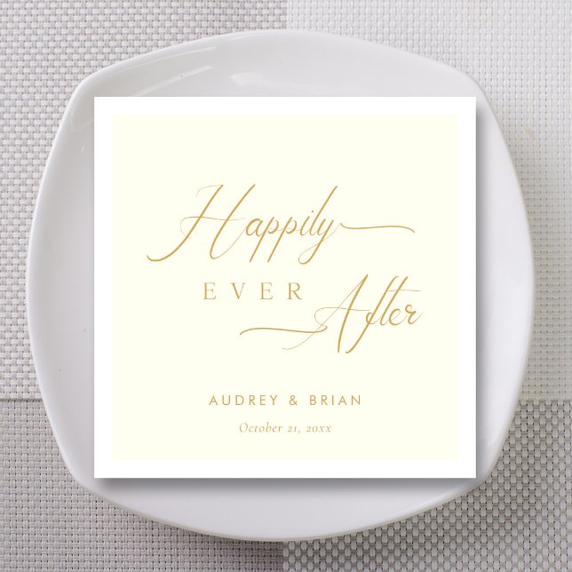 Personalisiertes Gold glücklich je nach Elfenbeinh Serviette (Personalized Gold Happily Ever After Ivory Wedding Napkins)