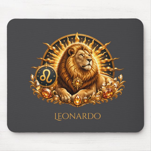 Personalisiertes Gold-Grau Sternzeichen Löwe  Mousepad (Vorne)