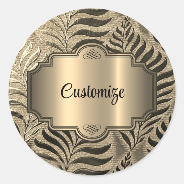 Personalisiertes Gold Leaf Motif Runder Aufkleber (Vorderseite)