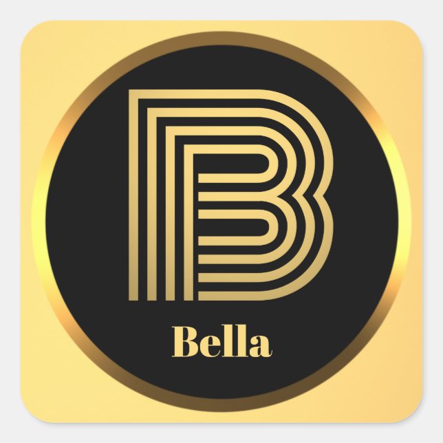 Personalisiertes Gold Mit Monogramm Buchstabe B Quadratischer Aufkleber (Vorderseite)