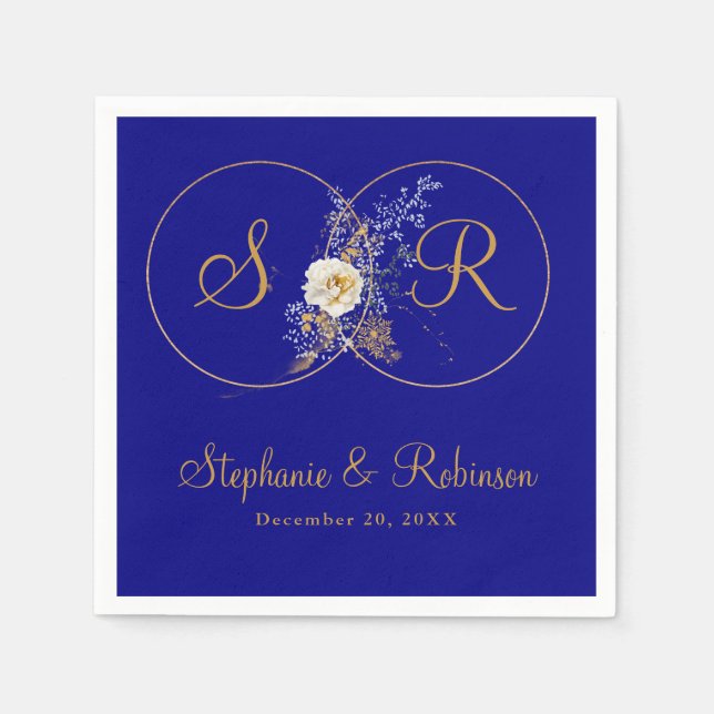 Personalisiertes Gold Monogramm auf Navy Blue Wedd Serviette (Vorderseite)