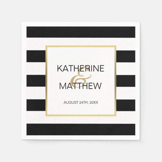 Personalisiertes Gold-Rahmen-Hochzeitspapier Serviette (Vorderseite)