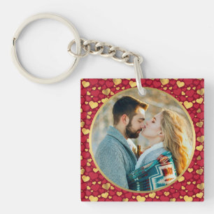 Personalisiertes Gold, rote Herzen Valentinstag Ge Schlüsselanhänger