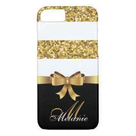 Personalisiertes Gold, Schwarz-weißer GLITZER STRI Case-Mate iPhone Hülle