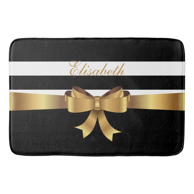 Personalisiertes Gold, schwarze mutige Streifen Badematte (Vorderseite)