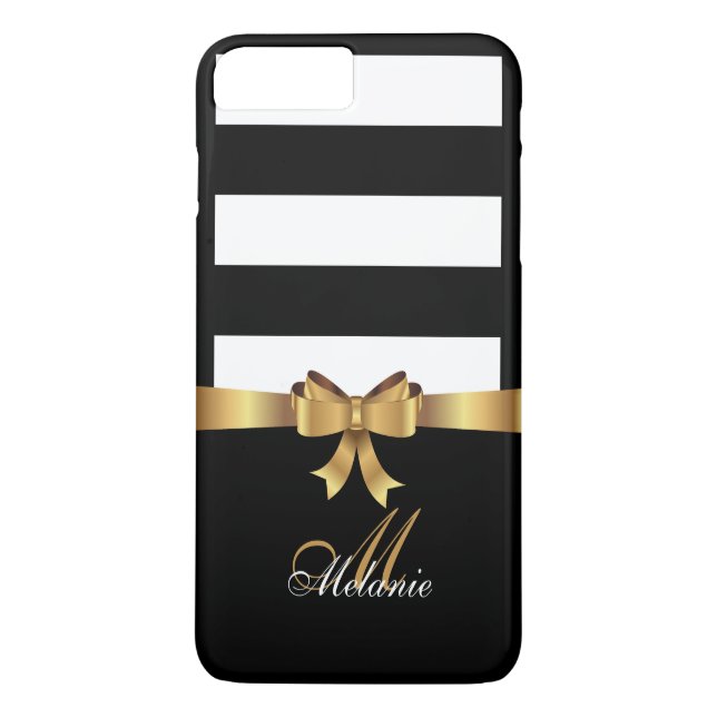 Personalisiertes Gold, schwarze mutige Streifen Case-Mate iPhone Hülle (Rückseite)