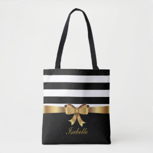 Personalisiertes Gold, schwarze mutige Streifen Tasche