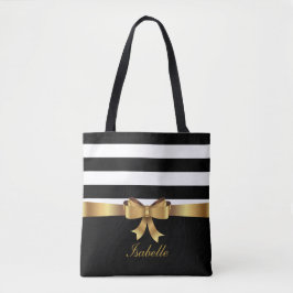Personalisiertes Gold, schwarze Streifen ELEGANT B Tasche