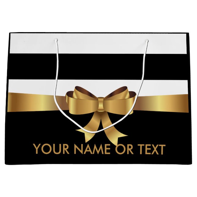 Personalisiertes Gold, schwarze Streifen Golden BO Große Geschenktüte (Vorderseite)